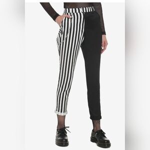 Black and White Striped Split Chain Pants